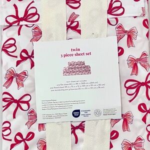 NEW 3 Pc Twin sheet Set Red Bows Coquette Girl Valentine Christmas Preppy Sheets